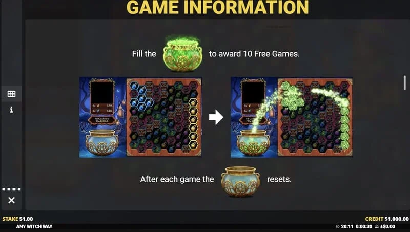 Any Witch Way - chaudron rempli et lancement des Free Games